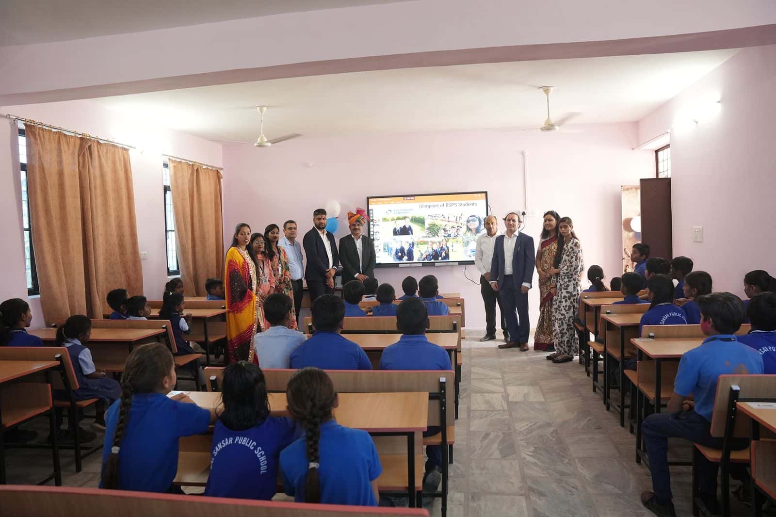 Smart classroom with digital board donated by Mitsubishi Elevator India