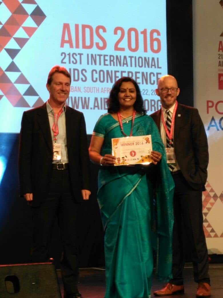 Dr. Priyamvada Singh receiving Positive Action award at AIDS 2016 International Conference, Durban