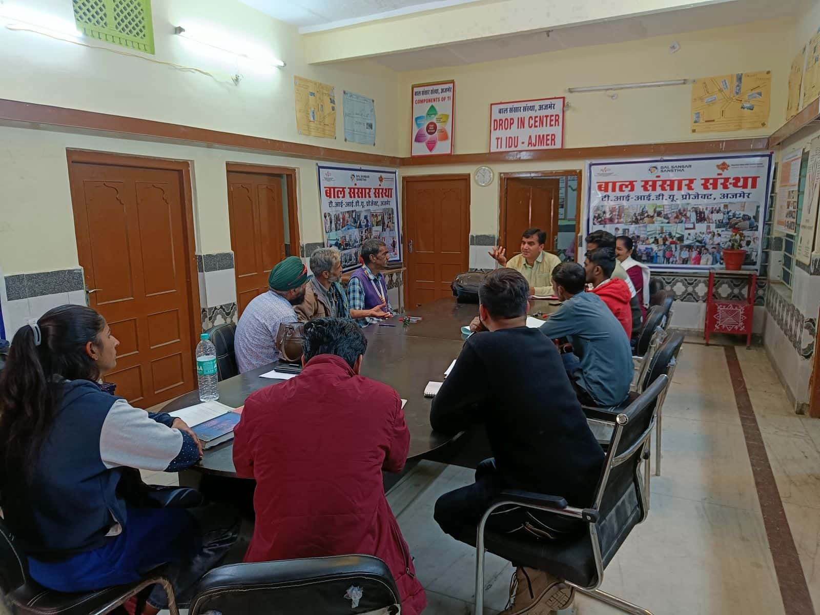 Evaluation team meeting at the TI-IDU drop-in centre, Ajmer